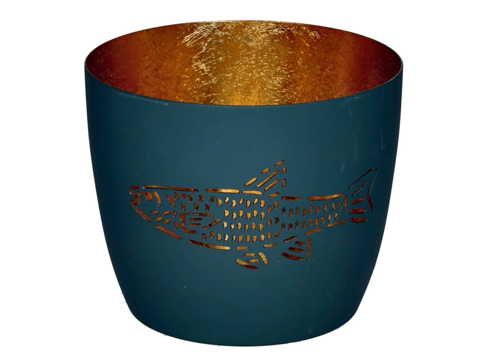 Giftcompany Madras Windlicht M Fisch powder blue/gold 8,5cm