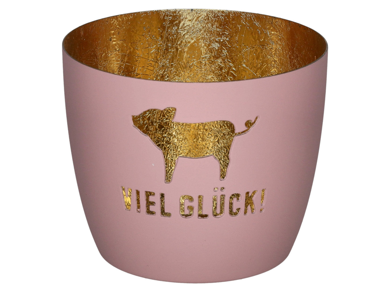 Giftcompany Madras Windlicht M Viel Glück rosa/gold 8,5cm
