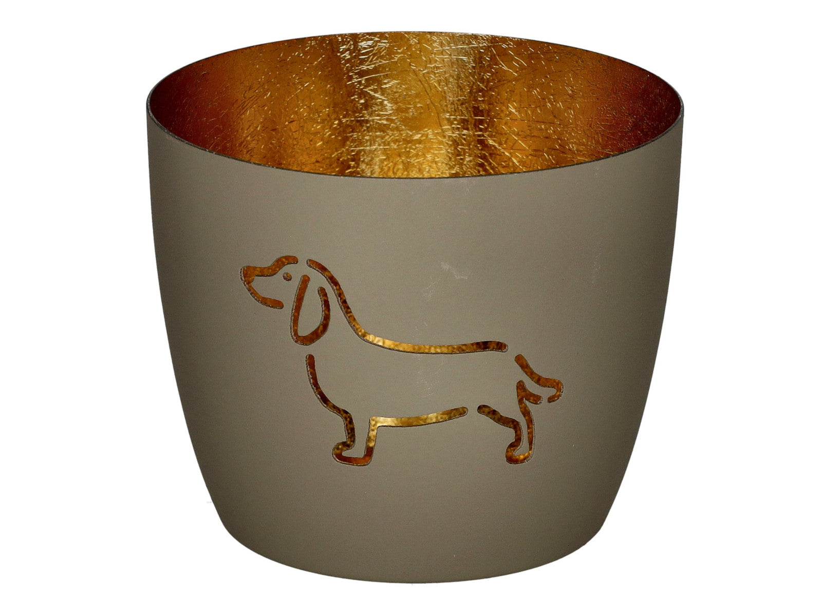 Giftcompany Madras Windlicht M Dackel hot sandstone/gold 8,5cm
