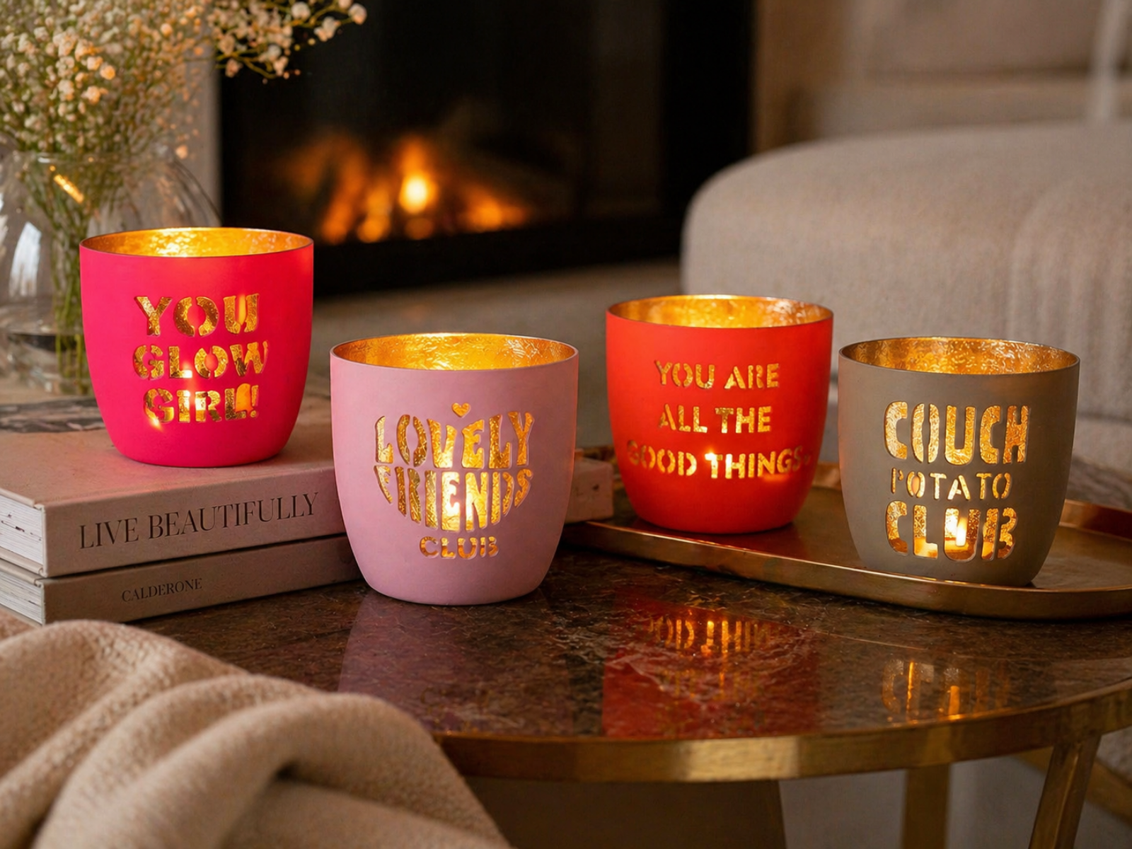 Giftcompany Madras Windlicht M Lovely friends club rosa/gold 8,5cm - Produktbild 2