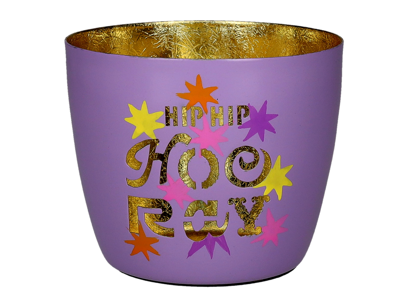 Giftcompany Madras Windlicht M Hip hip hoo ray lila/gold 8,5cm