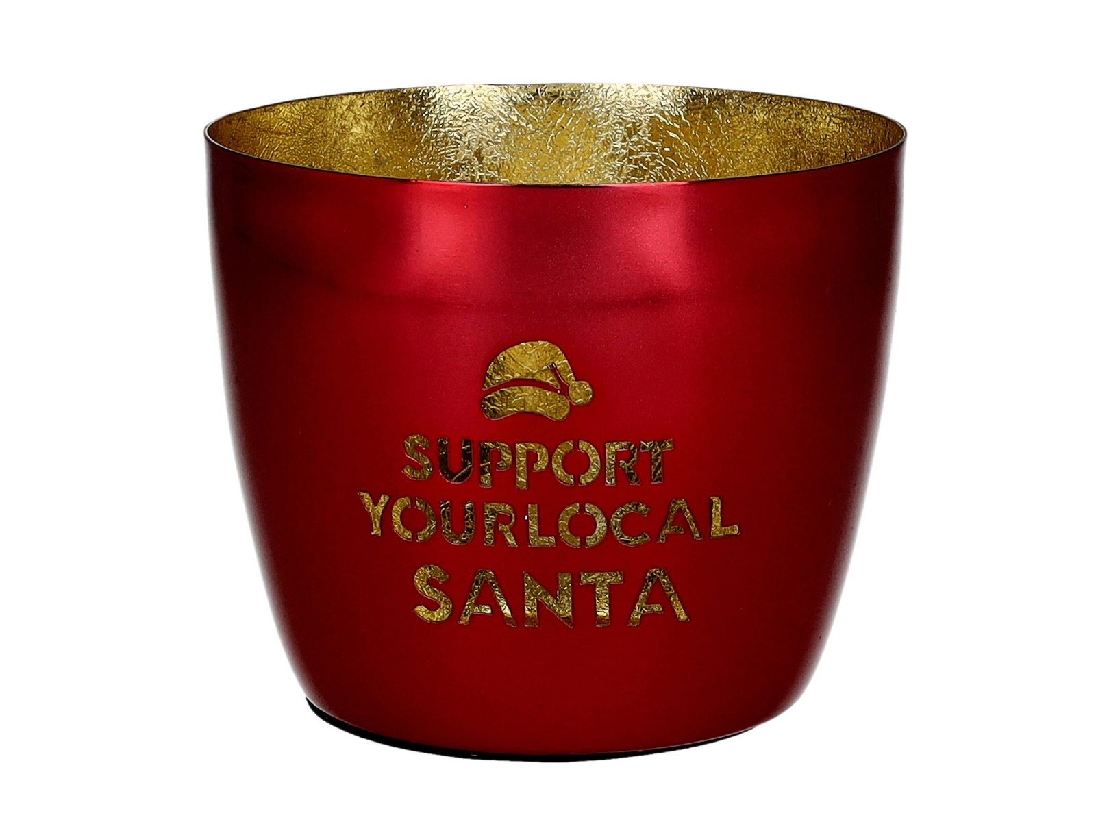 Giftcompany Madras Windlicht M Support your local santa rot/gold 8,5cm - Produktbild 1