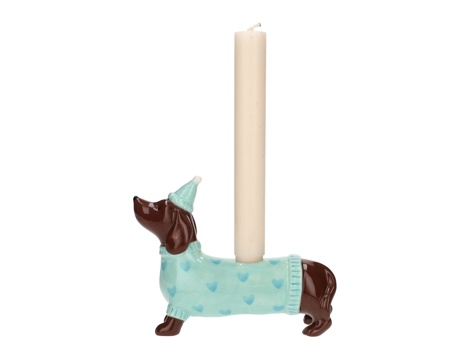 Giftcompany Mignon Kerzenhalter Dackel mit Mütze türkis 12,8cm - Produktbild 1