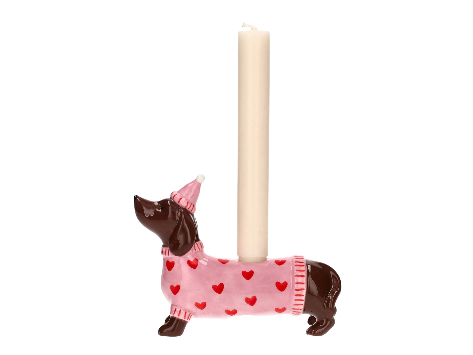 Giftcompany Mignon Kerzenhalter Dackel mit Mütze rosa 12,8cm - Produktbild 1