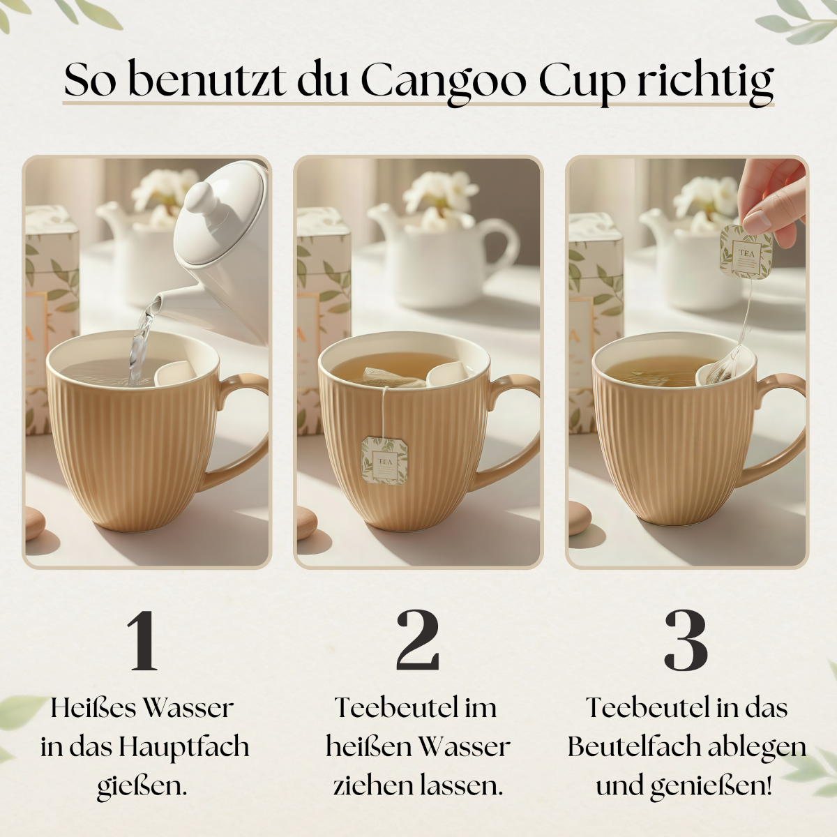 Cangoo Cup® Embossed Beige Teebecher mit Beutelablage 0,33l - Produktbild 11