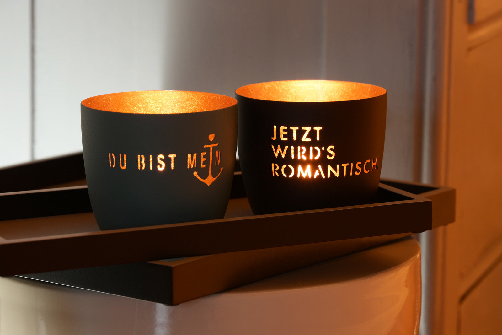 Giftcompany Madras Windlicht M Jetzt wird's romantisch schwarz/gold 8,5cm - Produktbild 2