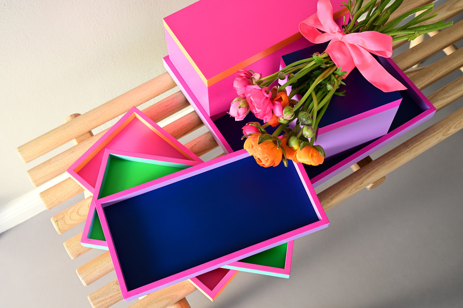 Giftcompany Neo Tablett rechteckig neon grün/neon pink/türkis 30cm - Produktbild 2