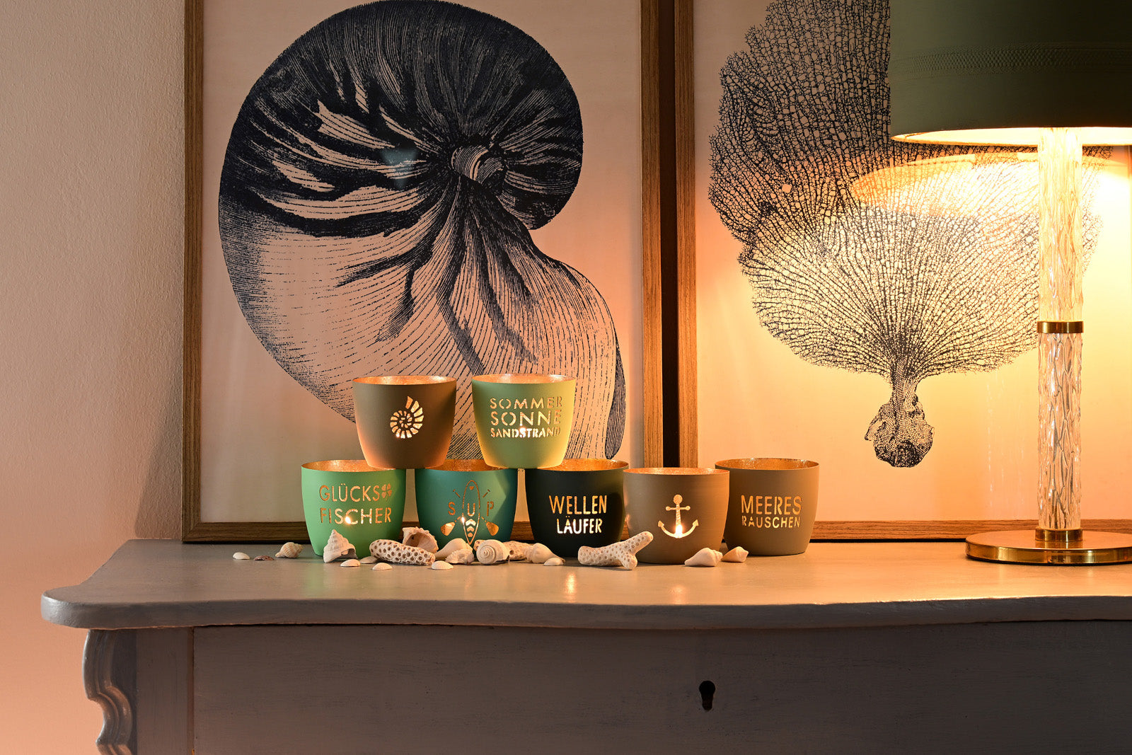 Giftcompany Madras Windlicht M Meer geht immer powder blue/gold 8,5cm - Produktbild 2