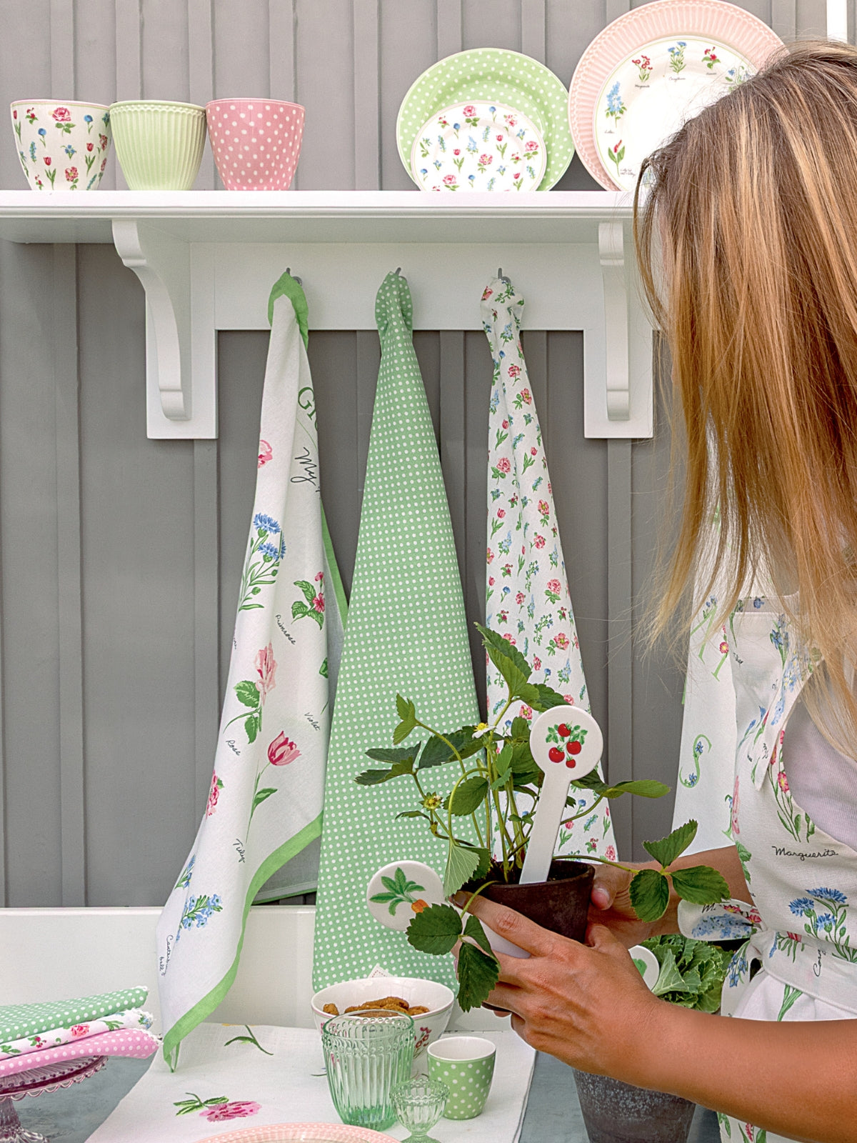 Greengate Agnes Geschirrtuch bedruckt white 70x50cm - Produktbild 3