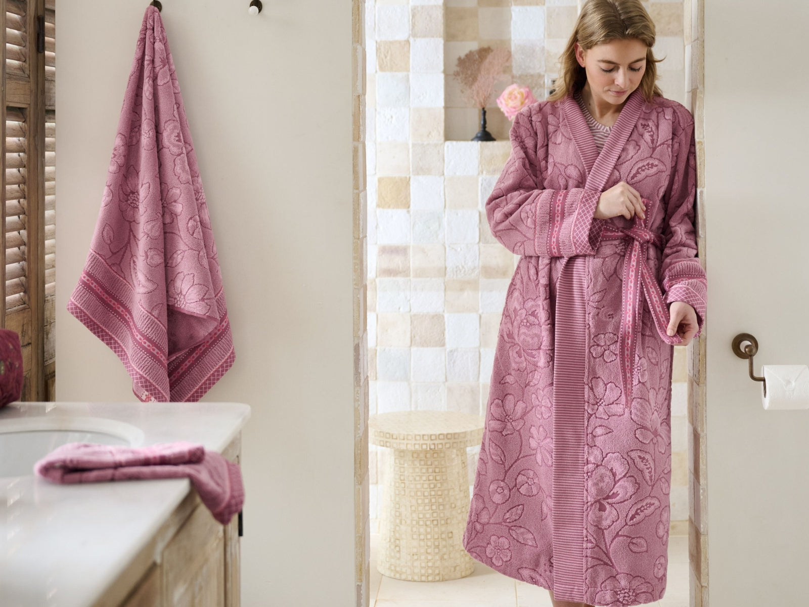 PIP STUDIO Jasmin Jacquard Bademantel light pink XXL (1 Stück) - Produktbild 5