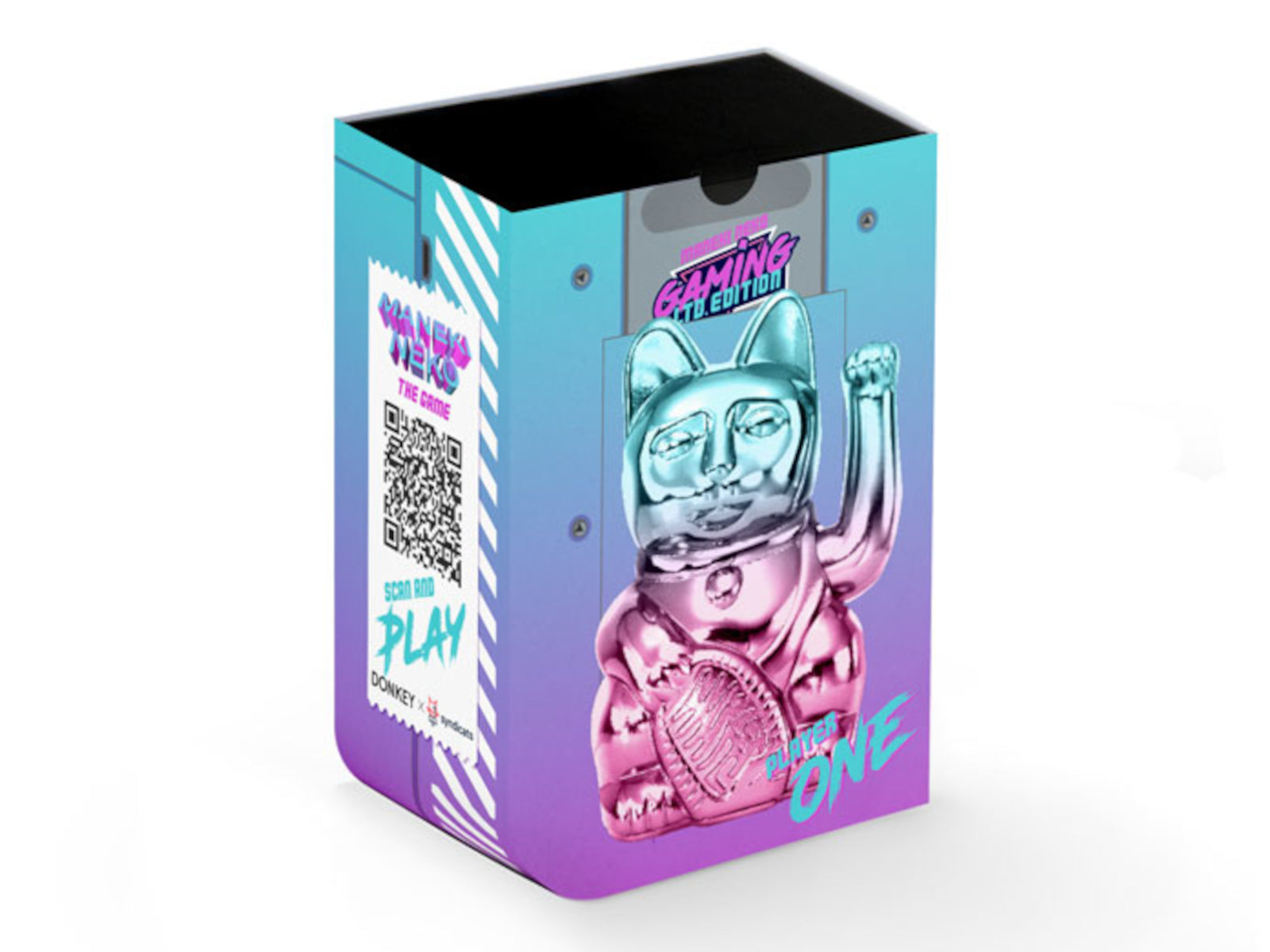 Donkey Products Lucky Cat Player One Winkekatze shiny blue/pink 15cm - Produktbild 2