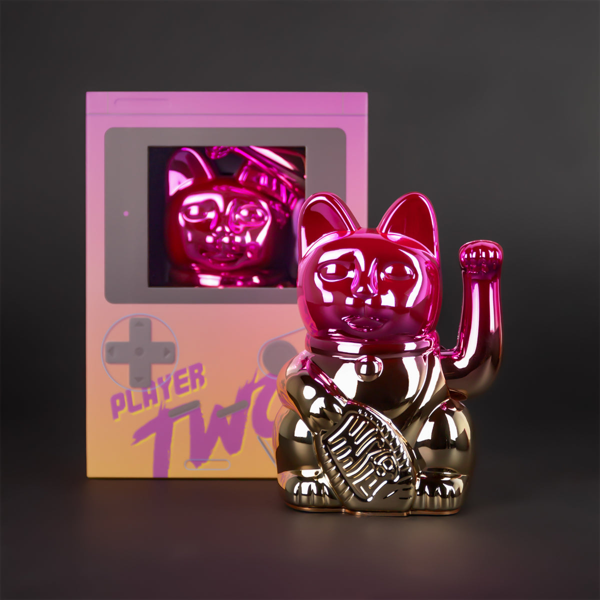Donkey Products Lucky Cat Player Two Winkekatze shiny pink/yellow 15cm - Produktbild 5