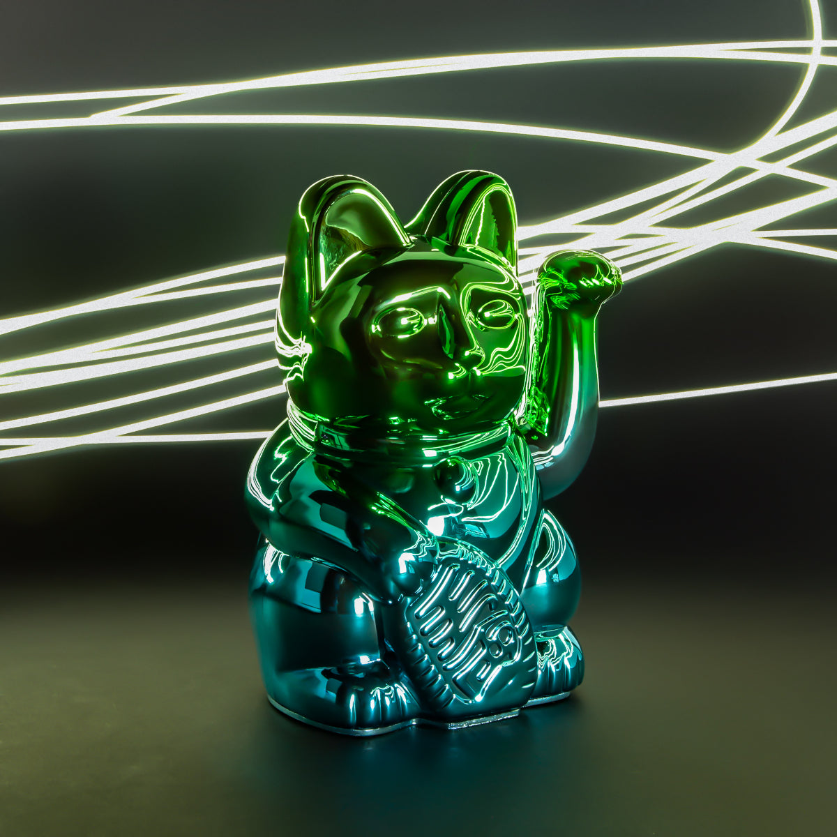Donkey Products Lucky Cat Player Three Winkekatze shiny green/blue 15cm - Produktbild 5