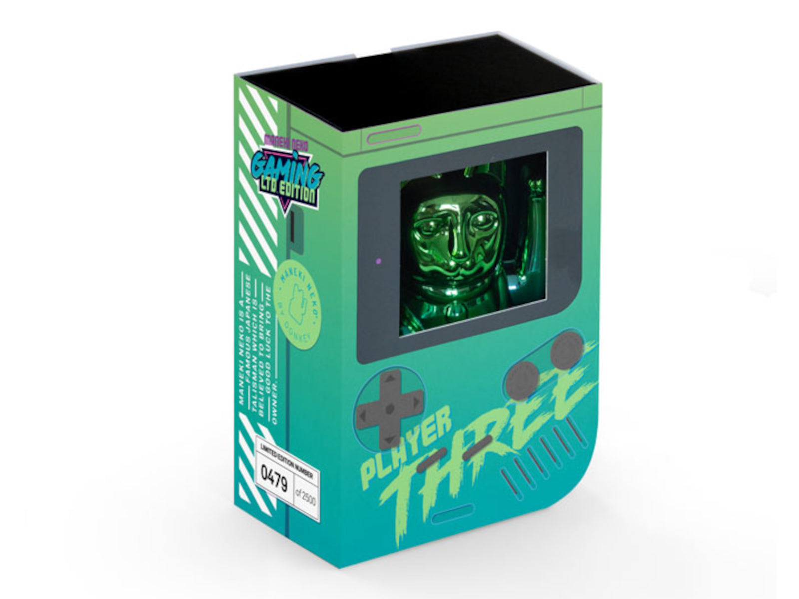 Donkey Products Lucky Cat Player Three Winkekatze shiny green/blue 15cm - Produktbild 3