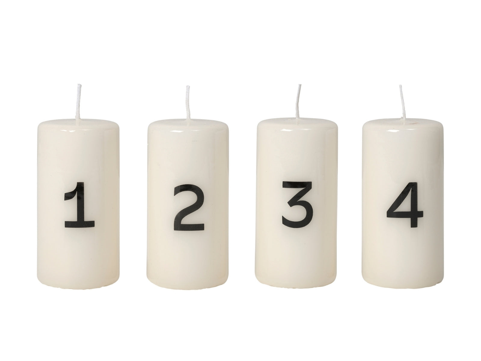 Broste Copenhagen Advent glänzendes Kalenderlicht white/black 10cm Set4