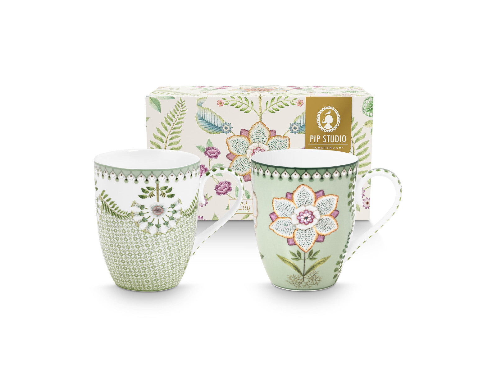 PIP STUDIO Lily&Lotus Light Green Becher 350ml Large Set2