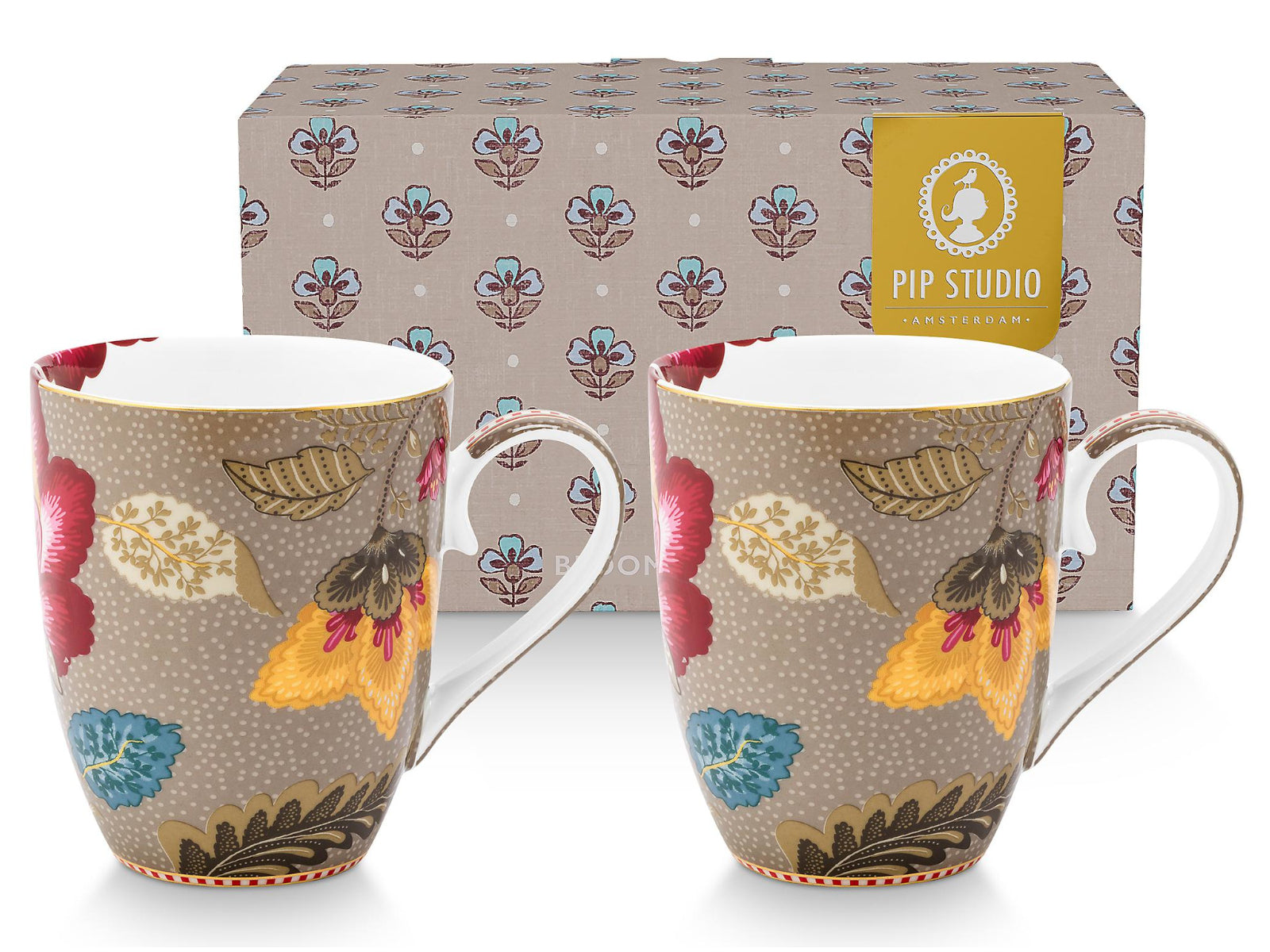 PIP STUDIO Blooming Tales Fantasy Khaki Large Henkelbecher 0,365l Set2