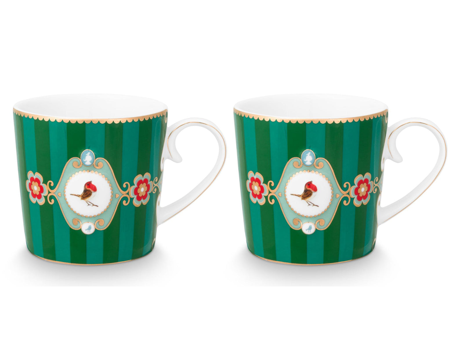 PIP STUDIO Love Birds Medallion Stripes Emerald-Green Henkelbecher Small 0,15l Set2 - Produktbild 2