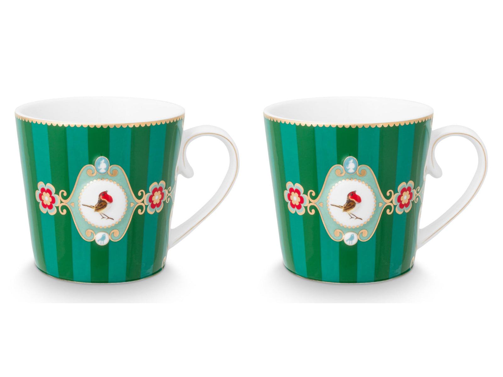 PIP STUDIO Love Birds Medallion Stripes Emerald-Green Henkelbecher Large 0,25l Set2 - Produktbild 2