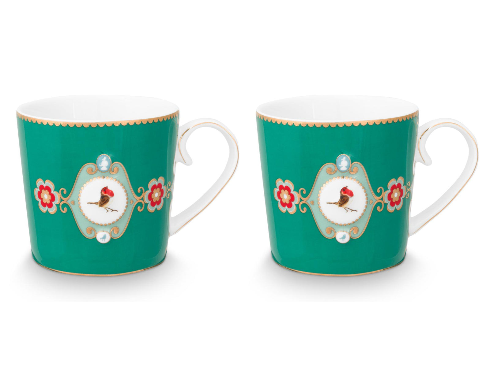 PIP STUDIO Love Birds Medallion Emerald Henkelbecher Large 0,25l Set2 - Produktbild 2
