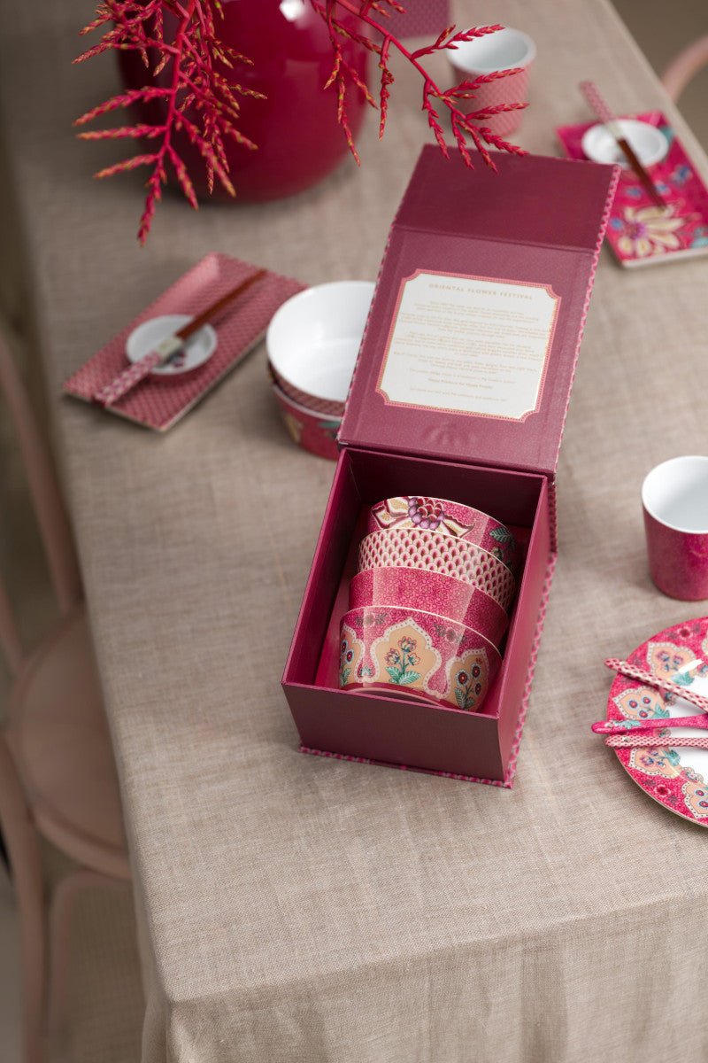 PIP STUDIO Flower Festival Oriental Geschenkset Schalen dark pink 12cm - Produktbild 11