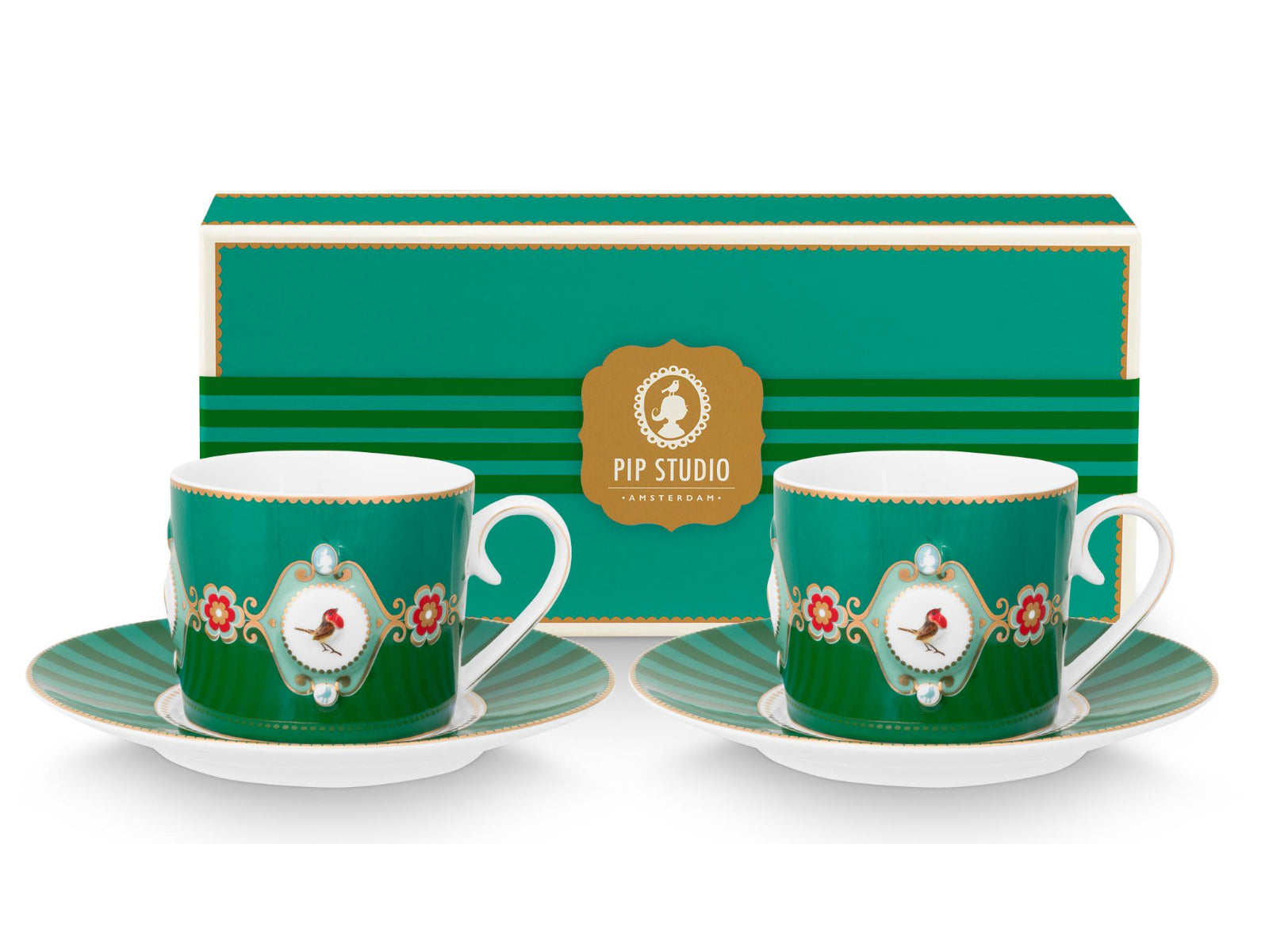 PIP STUDIO Love Birds Medallion Emerald-Green Tasse mit Untertasse 0,2l Set2