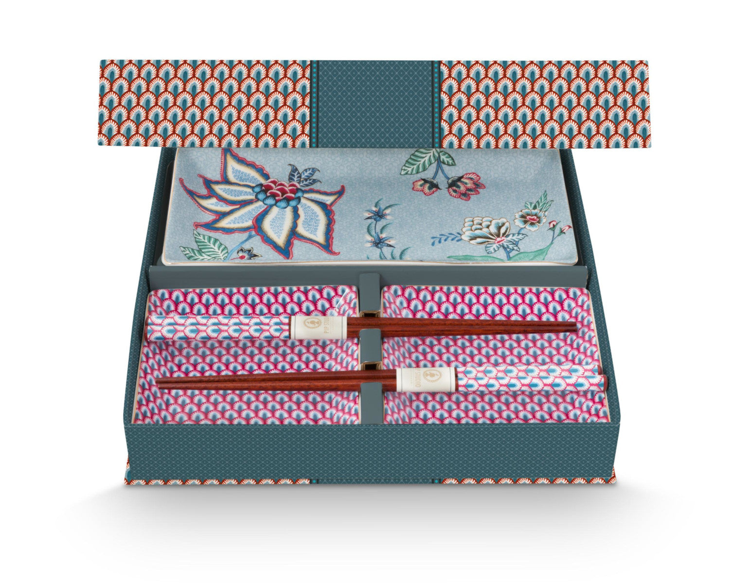 PIP STUDIO Flower Festival Oriental Geschenkset quadratisch blau 6tlg