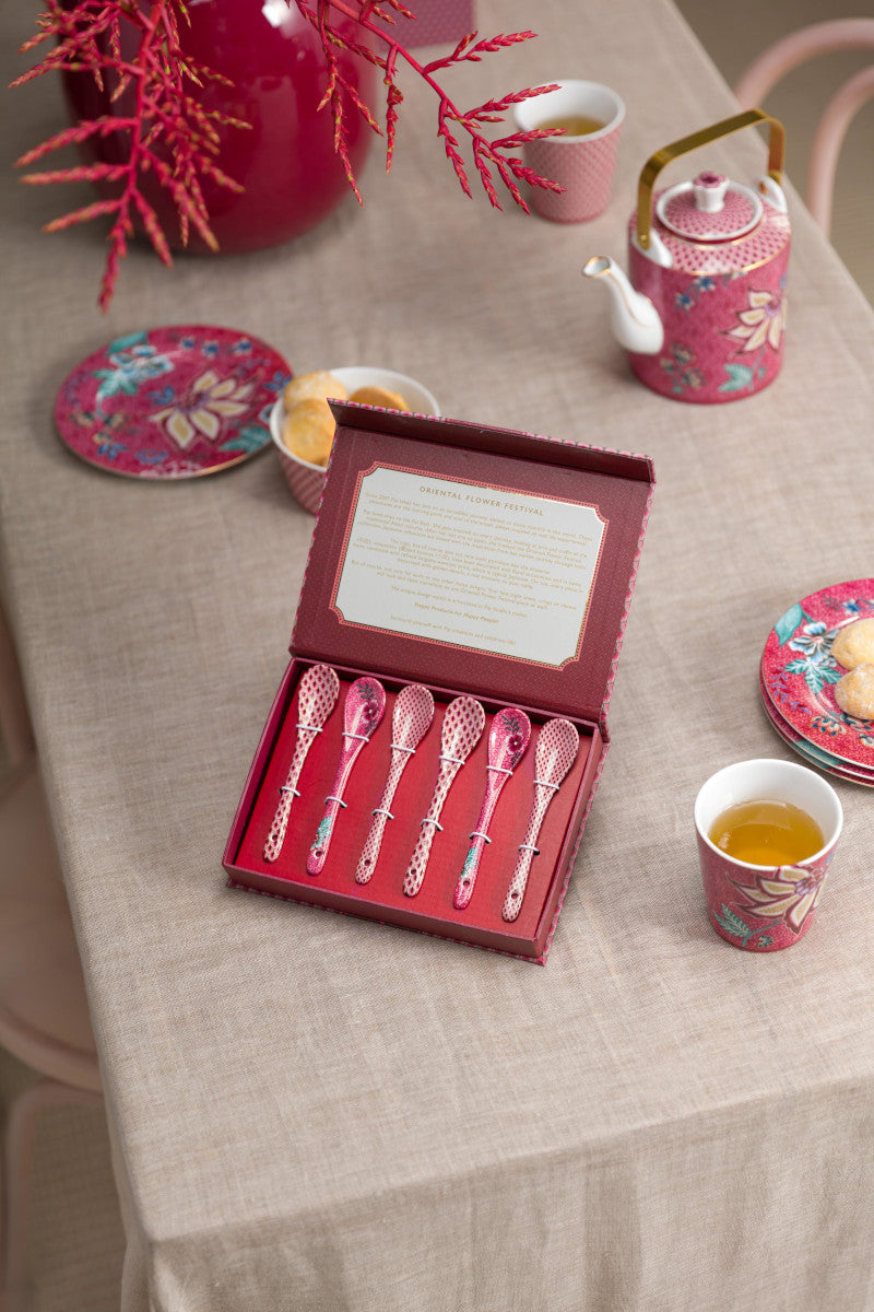 PIP STUDIO Flower Festival Oriental Geschenkset Teelöffel dark pink 13cm - Produktbild 4