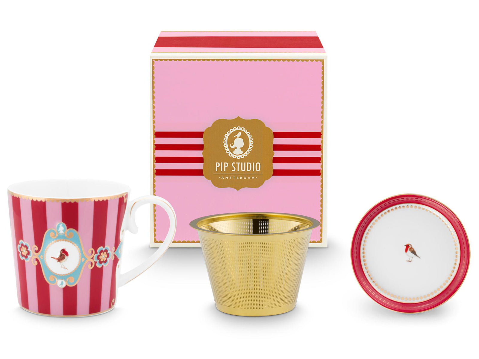 PIP STUDIO Love Birds Medallion Stripes Red-Pink Teeset für eine Person