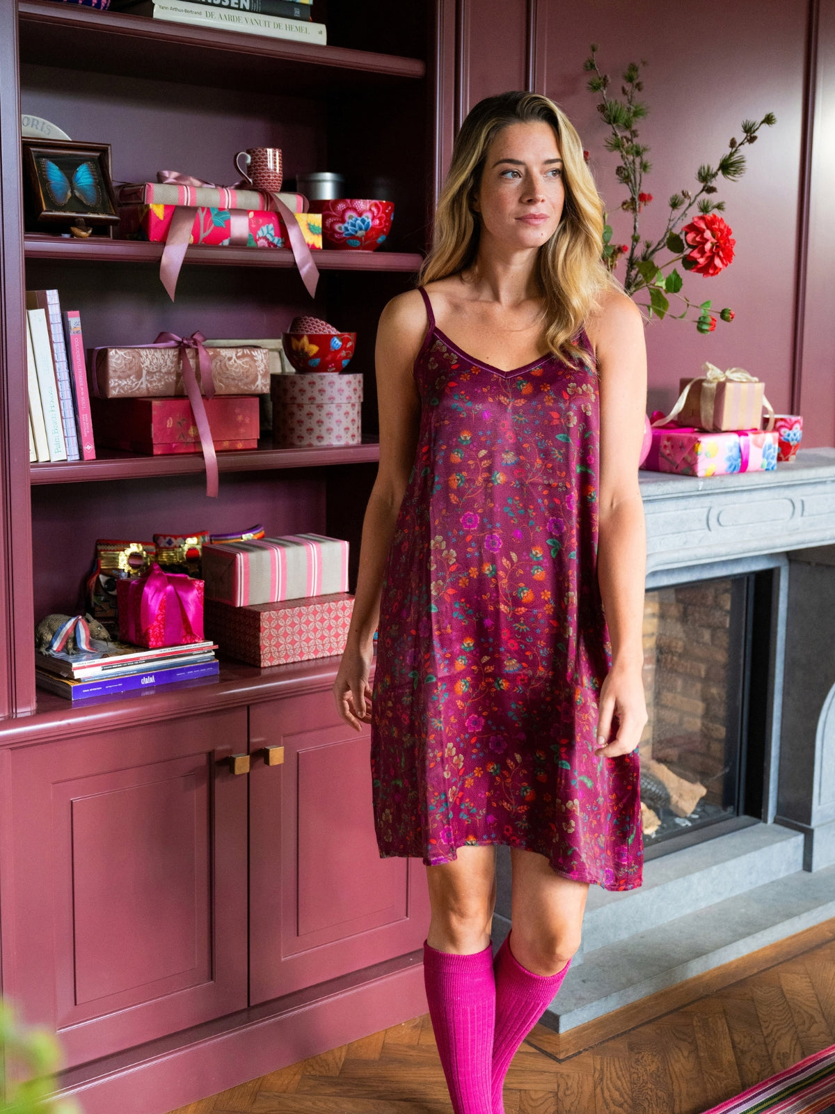 PIP STUDIO Flora Bangalore Disa Nachthemd lang dark pink S - Produktbild 6