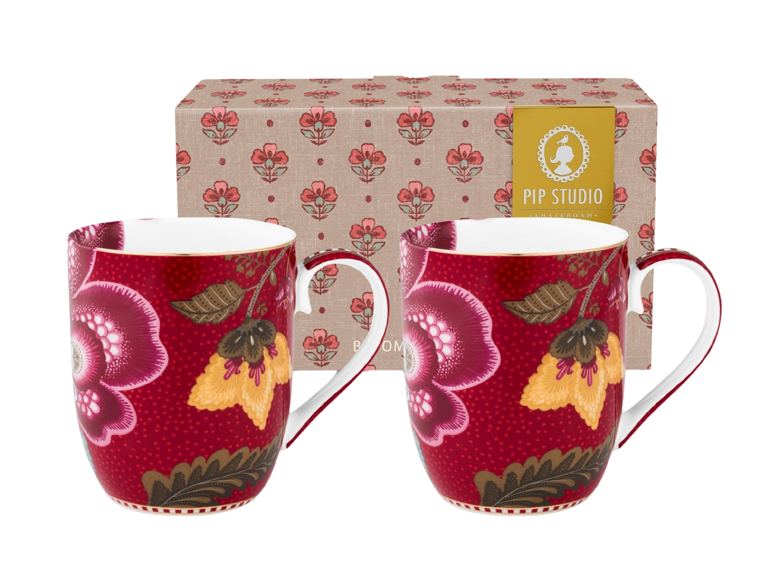 PIP STUDIO Blooming Tales Dark Red Henkelbecher Small 0,2l Set2