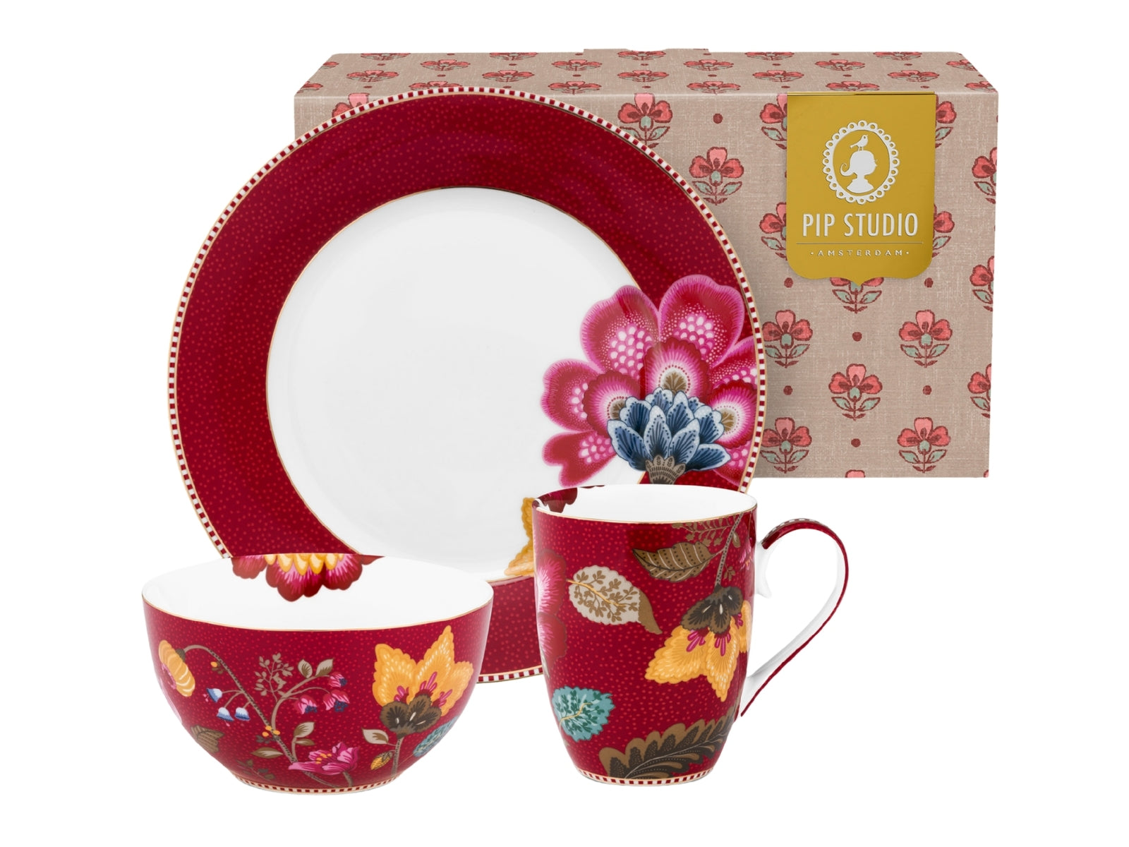 PIP STUDIO Blooming Tales Fantasy Dark Red Frühstücksset Set3