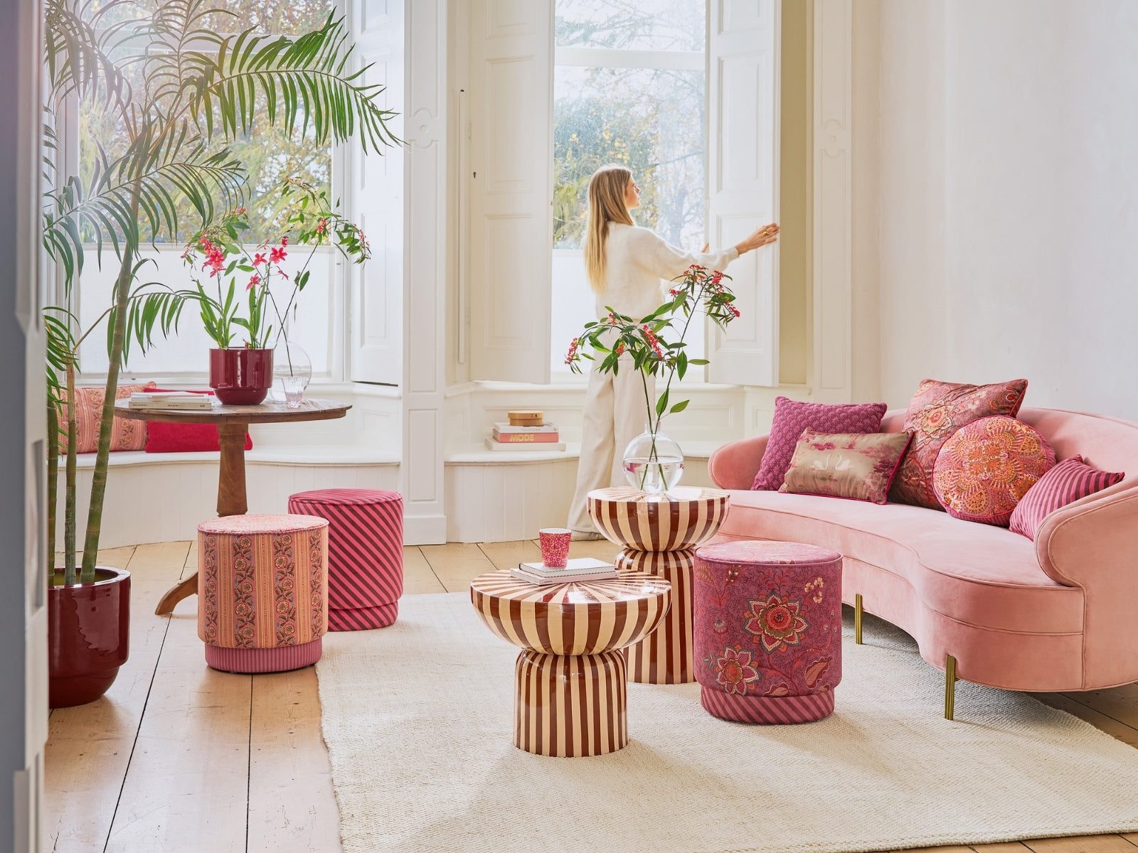 PIP STUDIO Mumbai Morning Pouf / Hocker pink 40x45cm - Produktbild 4
