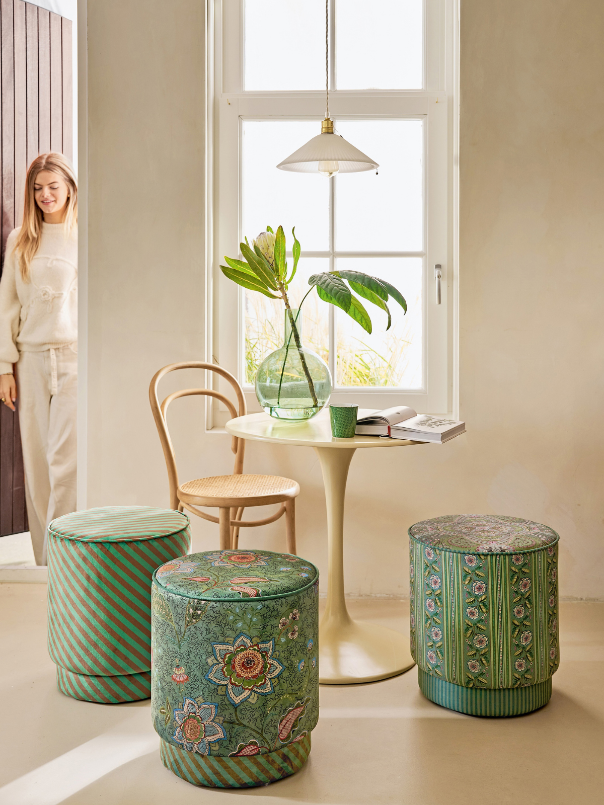 PIP STUDIO Mumbai Morning Pouf / Hocker grün 40x45cm - Produktbild 5