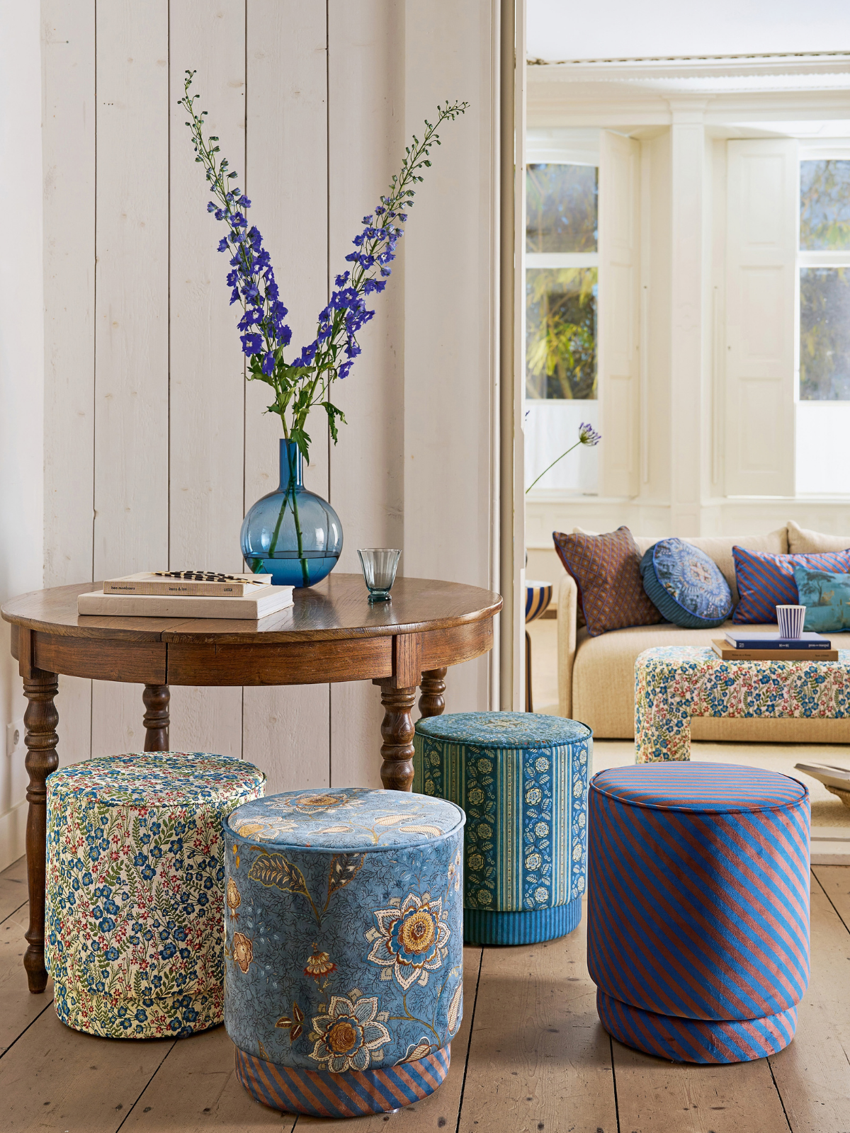 PIP STUDIO Mumbai Morning Pouf / Hocker blau 40x45cm - Produktbild 5
