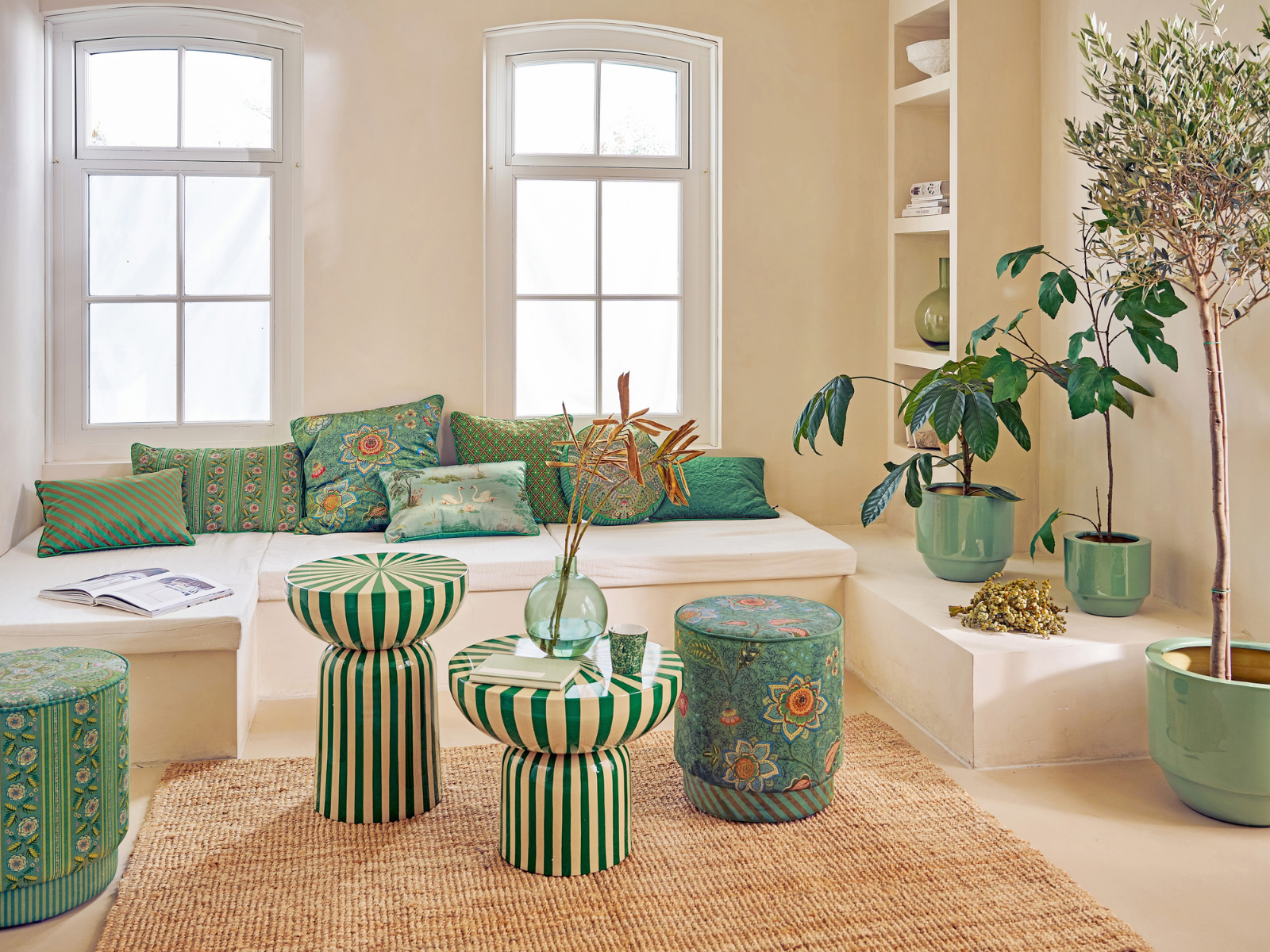 PIP STUDIO Mumbai Morning Pouf / Hocker grün 40x45cm - Produktbild 4