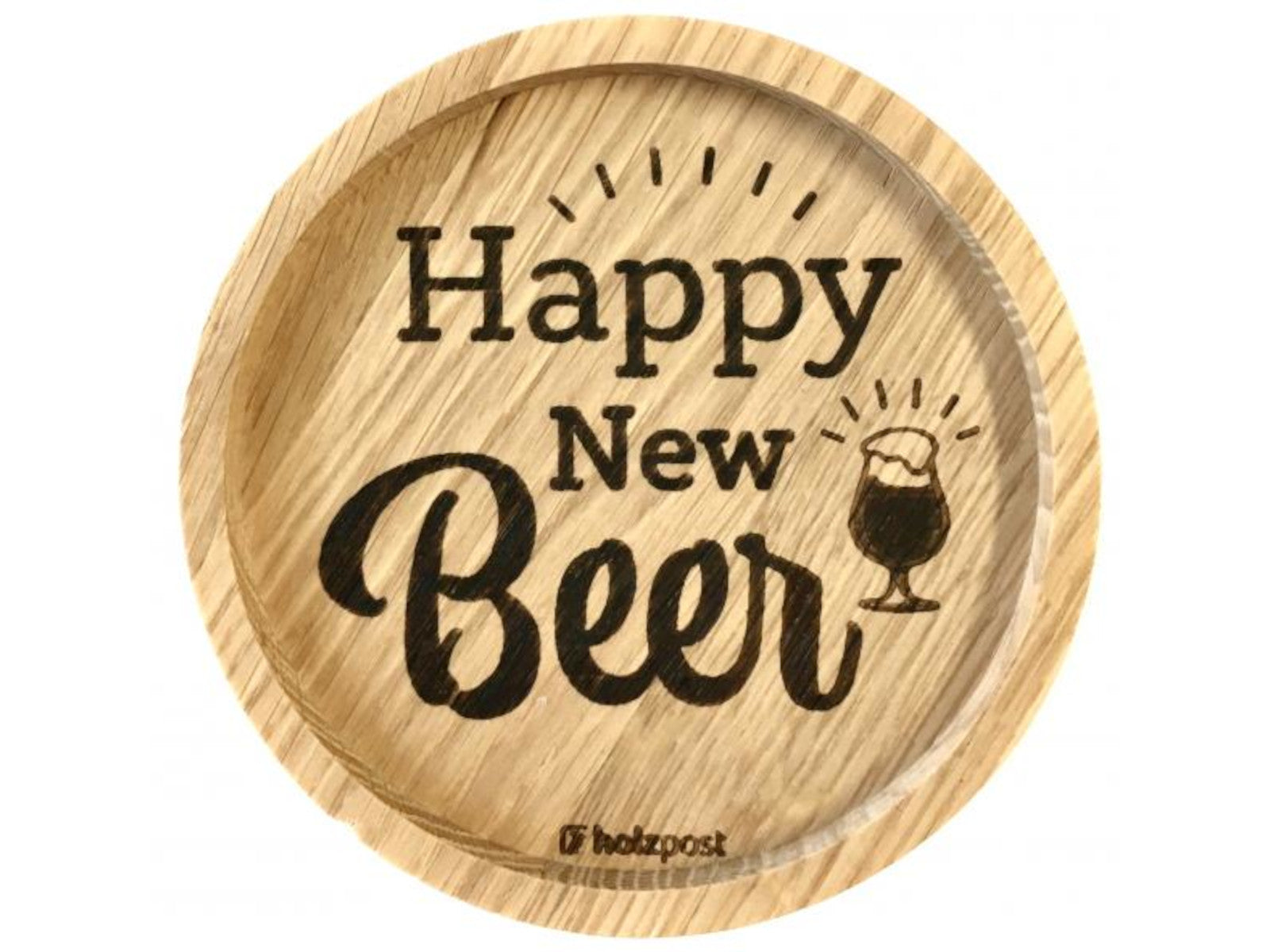holzpost Untersetzer Happy New BEER Eiche 11,2cm