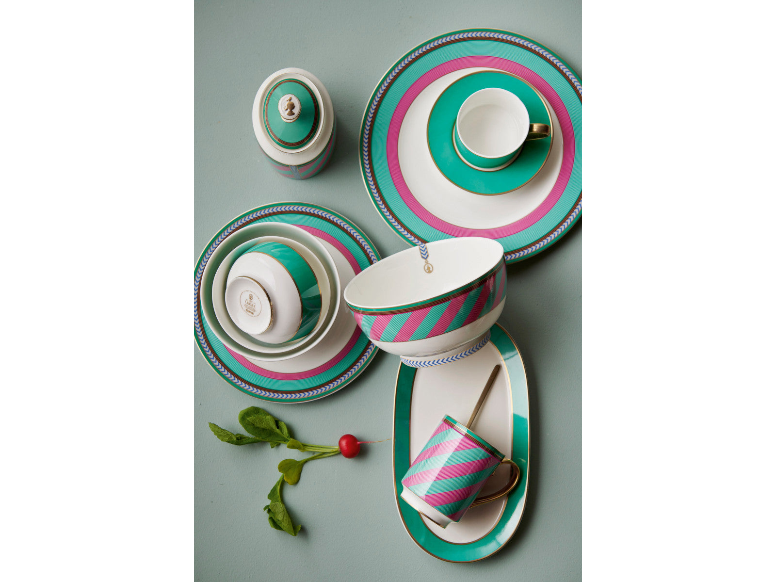 PIP STUDIO Chique Stripes Frühstücksteller pink-green 23cm - Produktbild 3