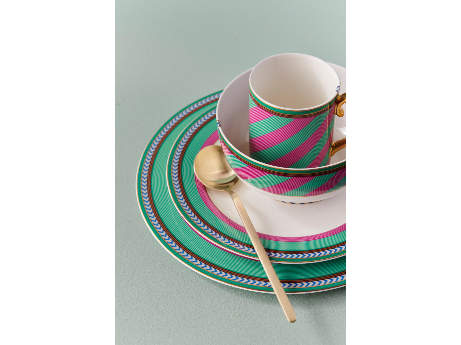 PIP STUDIO Chique Stripes Frühstücksteller pink-green 23cm - Produktbild 4