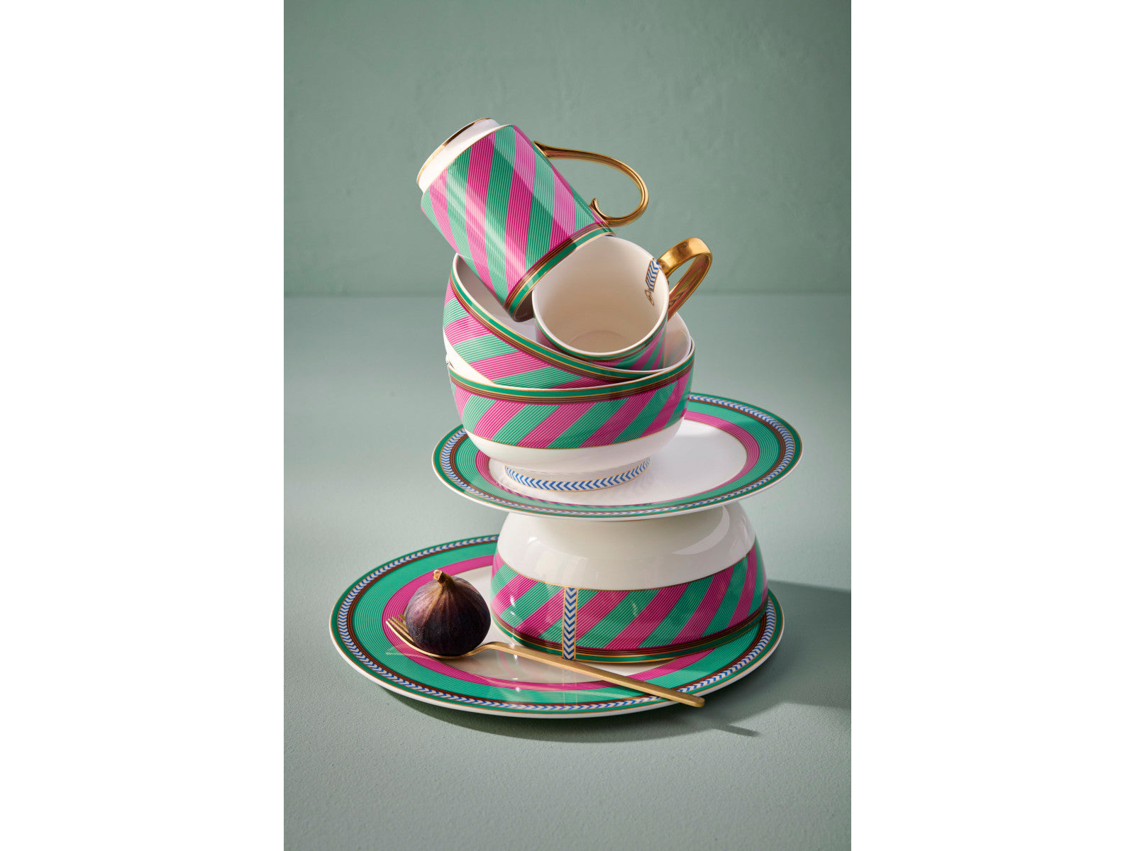 PIP STUDIO Chique Stripes Frühstücksteller pink-green 23cm - Produktbild 5
