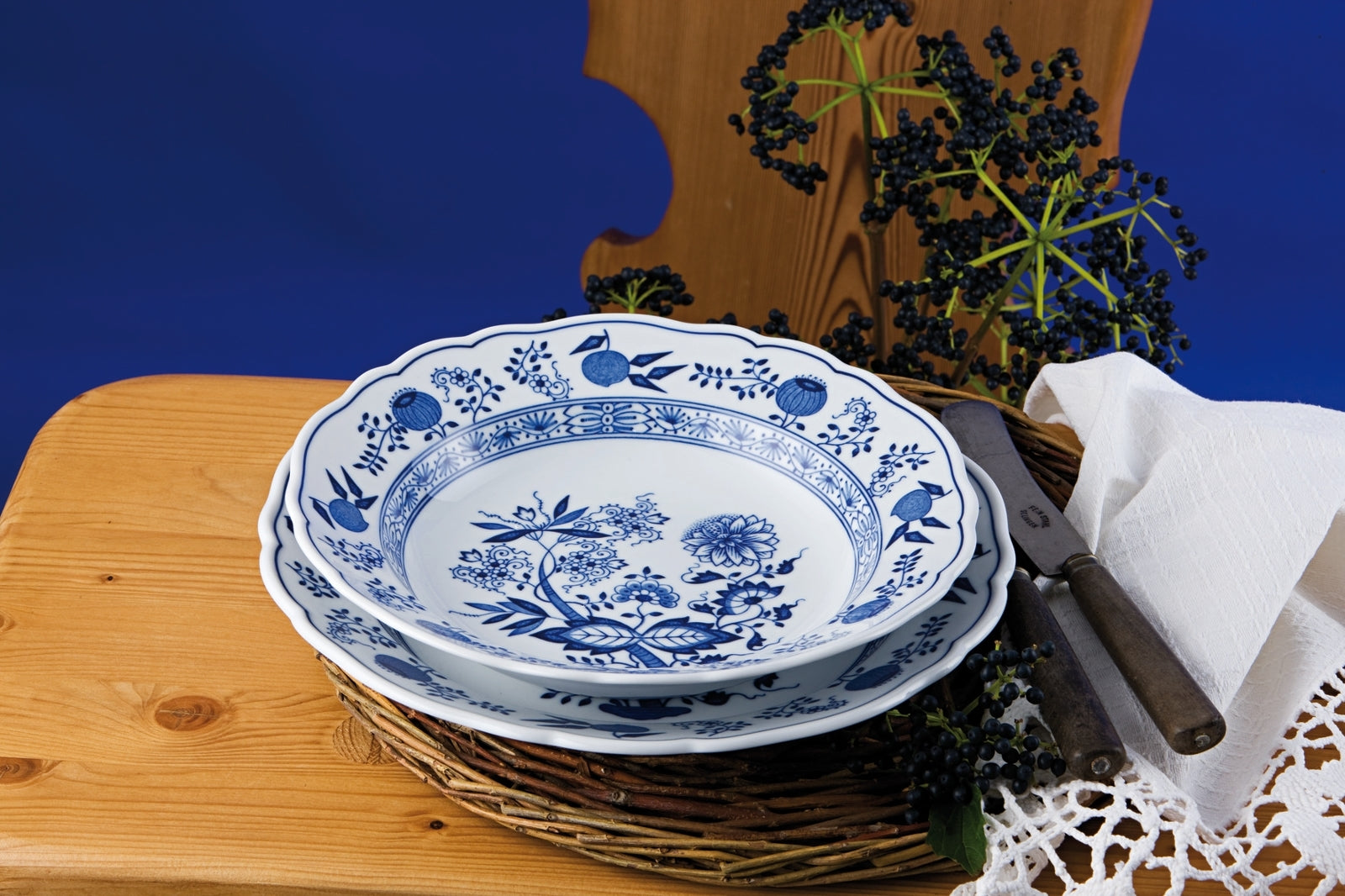 Hutschenreuther Blau Zwiebelmuster Platzteller m. Fahne 31 cm - Produktbild 2