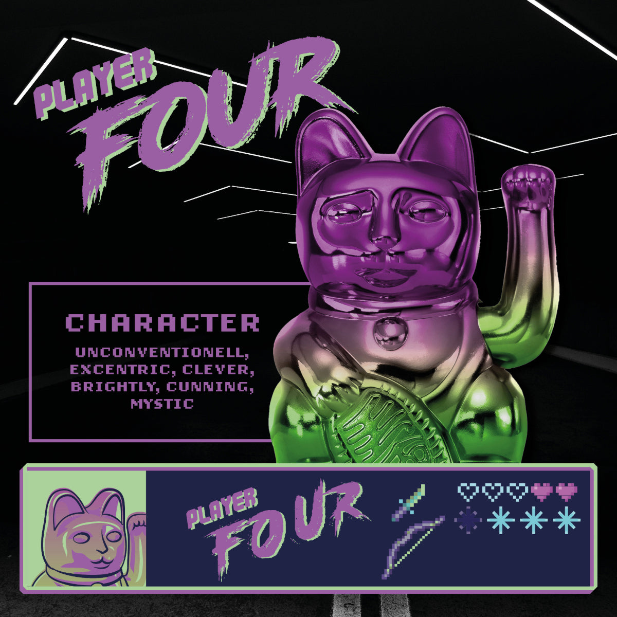Donkey Products Lucky Cat Player Four Winkekatze shiny purple/green 15cm - Produktbild 7