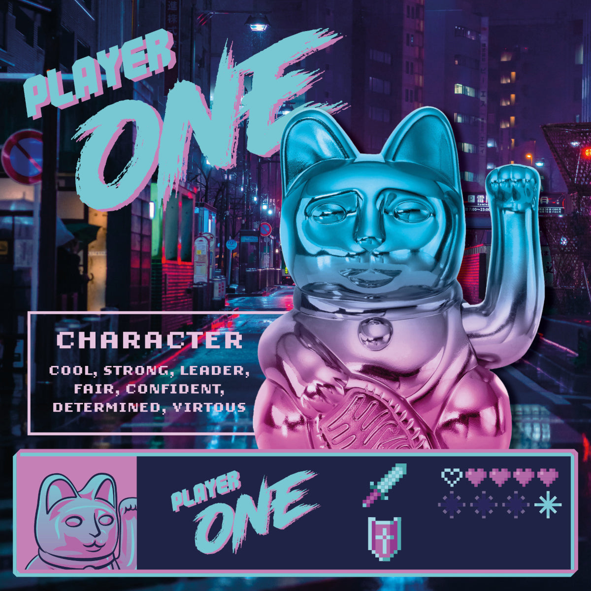 Donkey Products Lucky Cat Player One Winkekatze shiny blue/pink 15cm - Produktbild 7