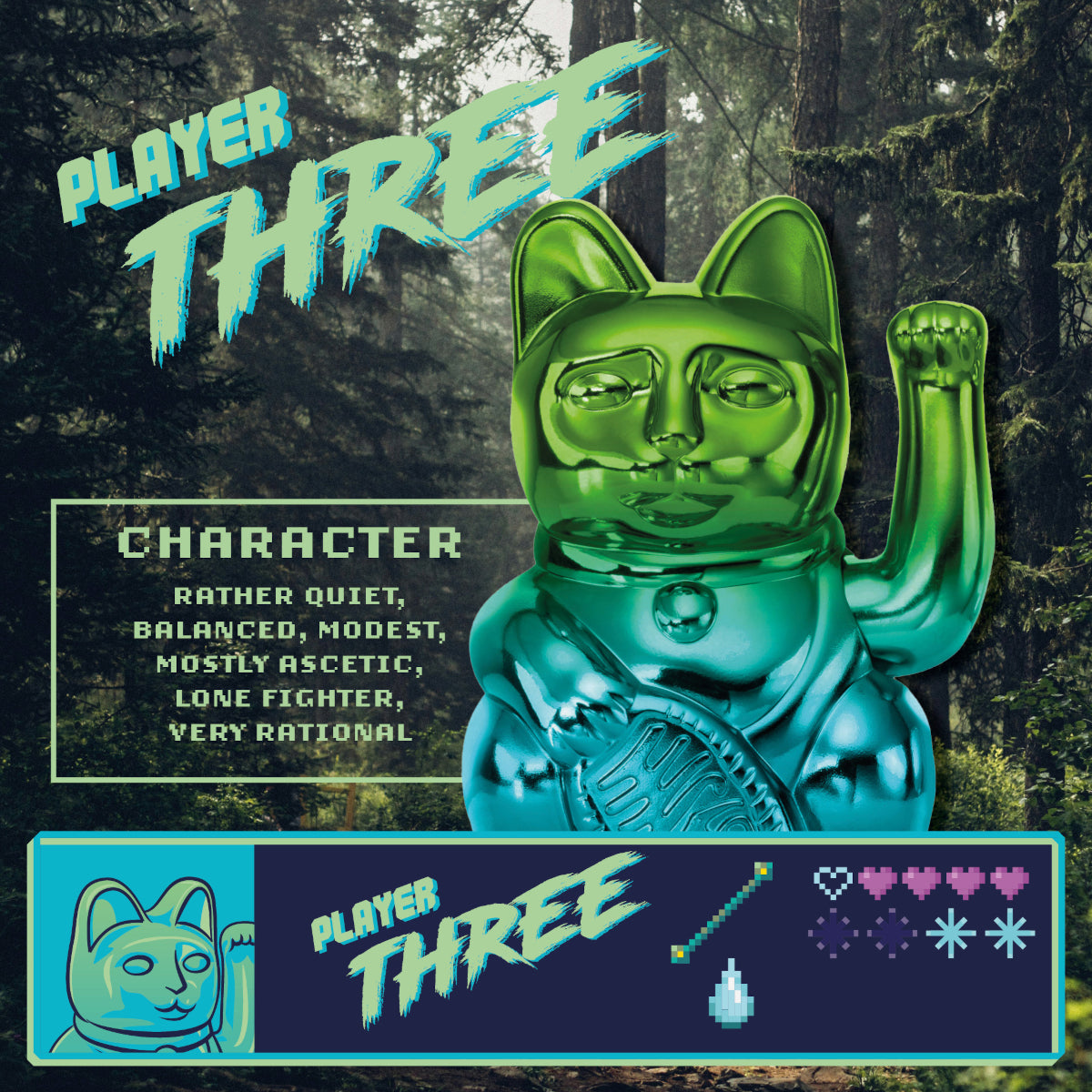 Donkey Products Lucky Cat Player Three Winkekatze shiny green/blue 15cm - Produktbild 7