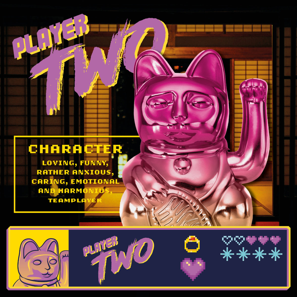 Donkey Products Lucky Cat Player Two Winkekatze shiny pink/yellow 15cm - Produktbild 6