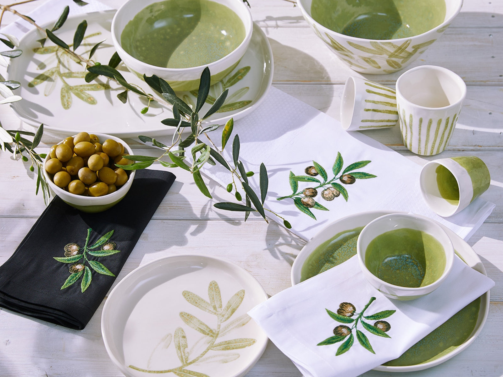Vista Portuguese Geschirrtuch Olive weiß 50x70cm - Produktbild 4