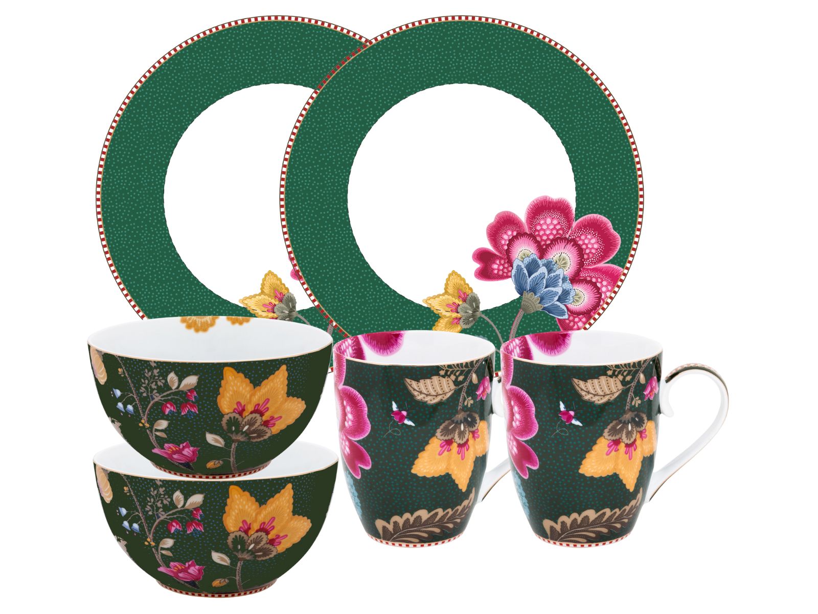 PIP STUDIO Fantasy Green Frühstücks Set Henkelbecher 6tlg