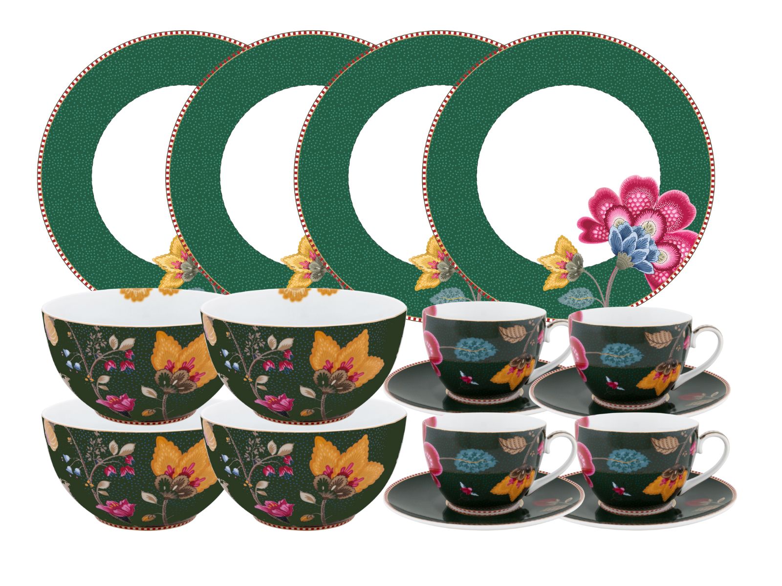 PIP STUDIO Fantasy Green Frühstücks Set Tasse mit Untertasse 12tlg