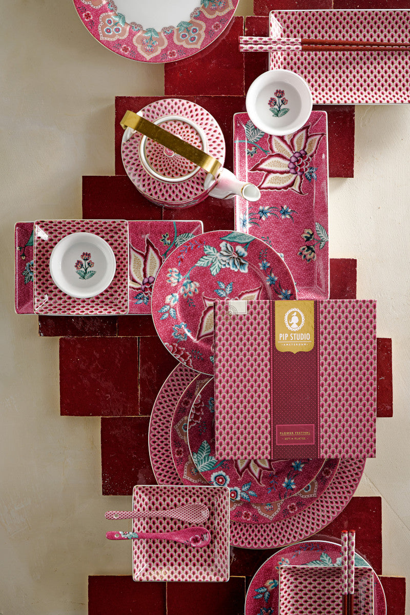 PIP STUDIO Flower Festival Oriental Geschenkset quadratisch dark pink 6tlg - Produktbild 10