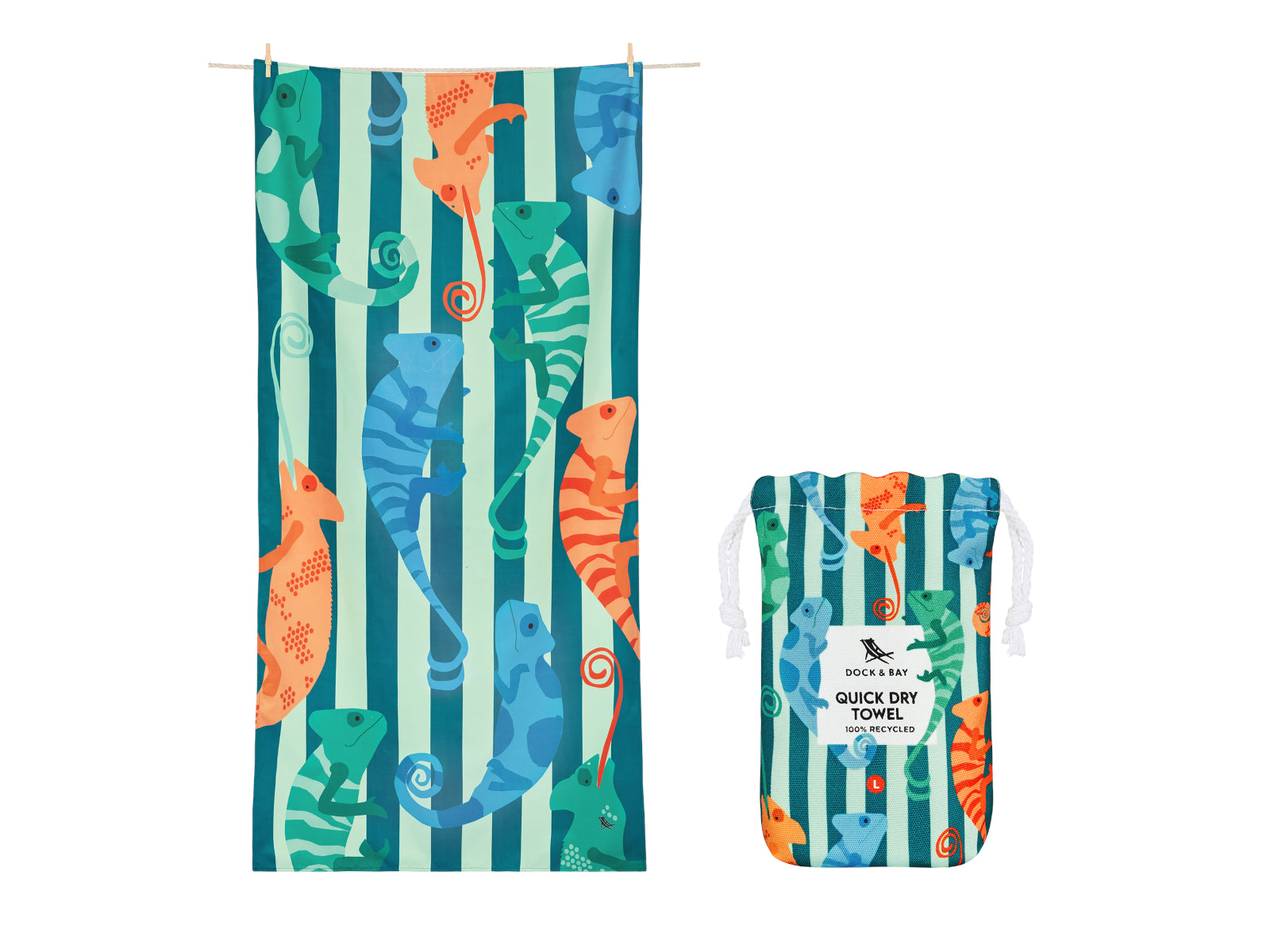 Dock & Bay Kids Beach Towel L Karma Chameleon 160x90cm
